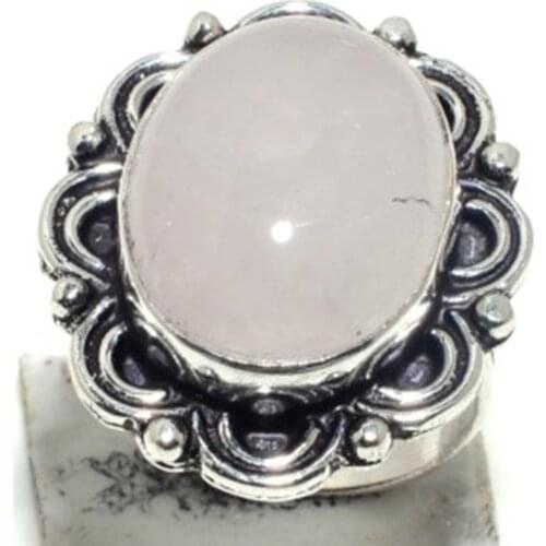 Rose Quarts Ring Silver Overlay over Copper , Size: 7., FRR0239
