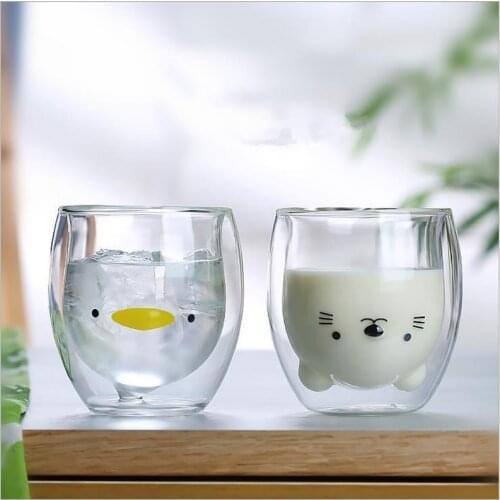 Cute Milk Mug Double Layer Heat-resistant Glass Cow Cup Clear For kids Drink Water Juice Coffee Mugs Container ZM912