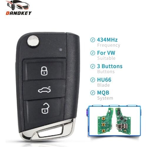 Dandkey Half Smart Flip Remote Car Key For VW Skoda MQB VII Golf MK7 2017 Touran Polo Tiguan 5G6959752AB 434MHz With ID48 Chip