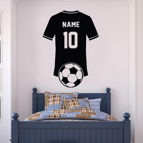 Personalized Name & Number Football Shirt Wall Decal Vinyl Home Decor For Boys Room Bedroom Nursery Soccer Art Wall Sticker 4728
