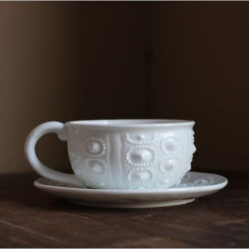 High Temperature Ceramic White Marine Life Creative Red Tea/Coffee Cup and Sauer