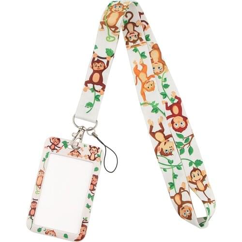 YL74 Playful Monkey Lanyard Credit ID Badge Holder Key Rings Bag Student Cute Travel Bank Bus Business Card Cover Keychain