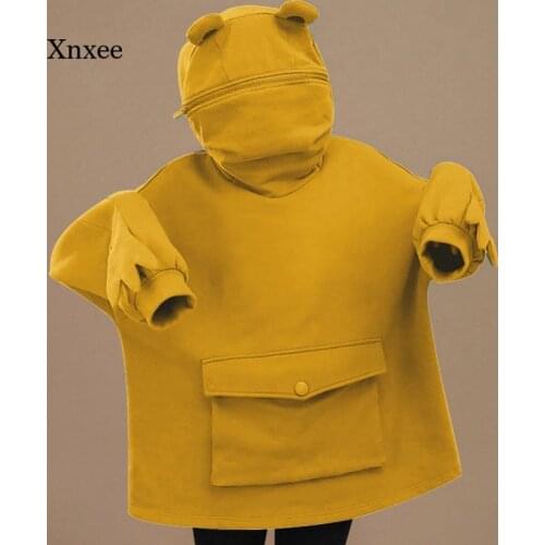 Fall/winter Womens Hoodie Frog Pullover Pure Color Hooded Casual Sweatshirt Fall Embroidery Loose Top Doll Decoration Hoodie