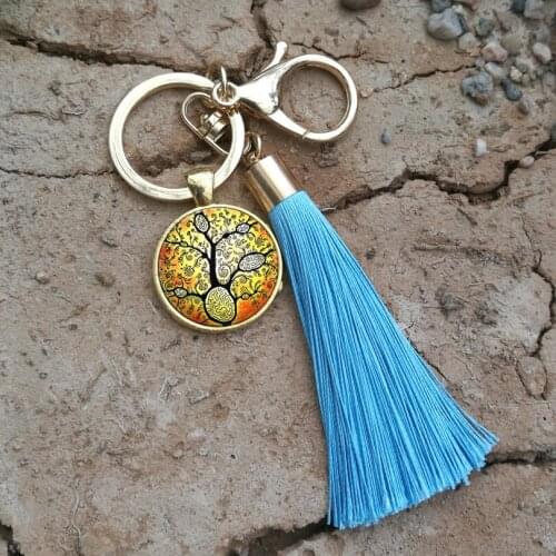The tree of life Women Bag Tassel Keychain Women pendant Art Tree Car Key chain charm Women Pendant Fringe Key Ring Old Art 04