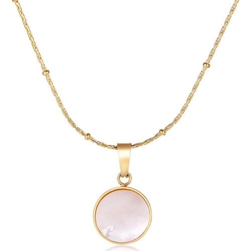 2021 Europe And America Jewelry Stainless Steel Shell Square Brand Round Bead Pendant Niche Bead Chain Necklace Foe Women