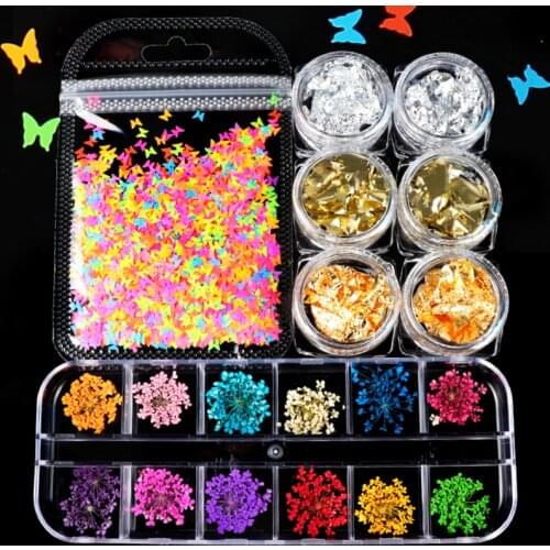 1 Set 3D Butterfly Glitter Hybrid Embossed Nail Sticker Flower Gold Irregular Aluminum Nail Art Foil Paper Nails Decorations