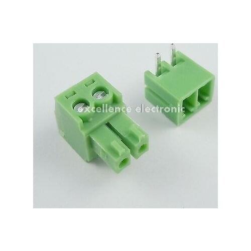 100 Pcs 3.81mm Pitch 2 Pin Angle Screw Pluggable Terminal Block Plug Connector