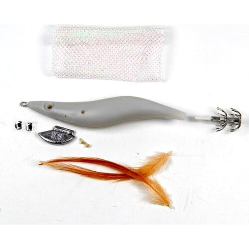 12 Sets Squid Jig DIY Kits including Blanks Eyes Hooks Cloth Skin Feather Lead Weight 2.5# 3.0# 3.5