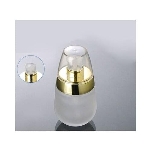 50pcs 1ounce frost glass lotion bottle with gold lid ,clear frost 1oz press pump bottle,glass 30 ml cosmetic empty glass bottle