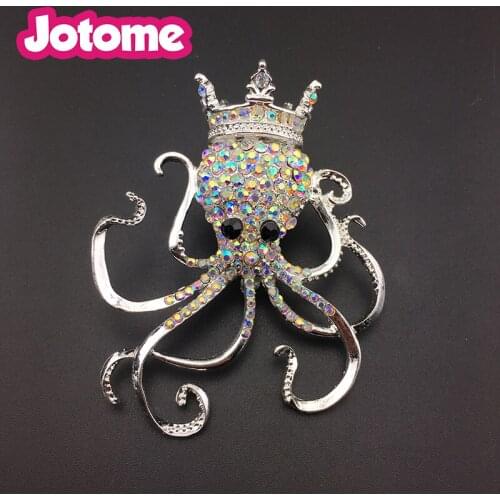 75mm High quality Clear rhinestone Crystal King Octopus Ocean Animal Brooch Pin Jewelry for gift