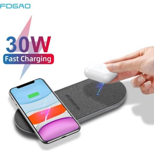 FDGAO 2 in 1 30W Wireless Charger for iPhone 12 Pro Max Mini 11 XS XR X 8 Airpods Qi Dual Fast Charging Pad For Samsung S20 S10