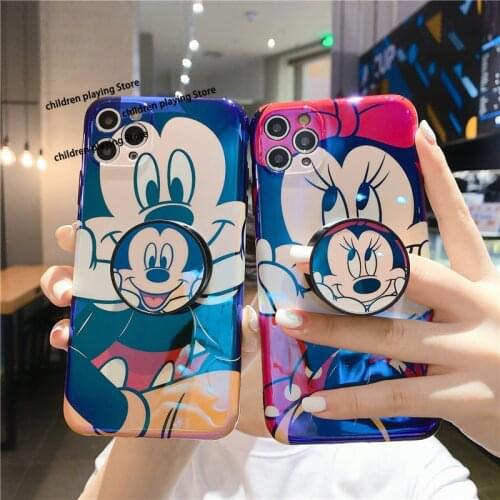 Disney Minnie Cute Mobile Phone Case For Iphone 11 12pro Max X Xs Max Xr 7 8plus with Bracket Anti-fall Mobile Phone Back Cover
