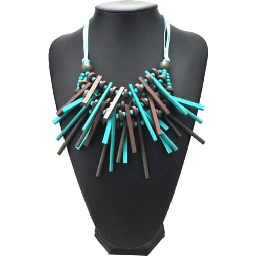 Wooden Beads Stick Choker Chain Bib Statement Necklace forWomen Necklace Jewelry Bohemian exaggerated wood necklace female