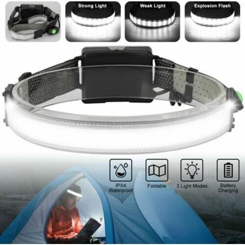 COB LED Head Torch Headlamp Sensor Headlight Waterproof 3 Lighting Modes LED Strip Work Light for Outdoor Camping Car Reparing