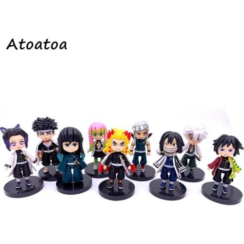 9Pcs/Set Demon Slayer Anime Kimetsu No Yaiba Figure 8cm Tomioka Giyuu Kochou Shinobu Rengoku Kyoujurou Action Figure Toys