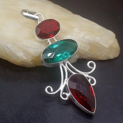 Gemstonefactory Jewelry Big Promotion Single Unique 925 Silver Garnet Peridot Red Topaz Lady Women Necklace Pendant 20210204