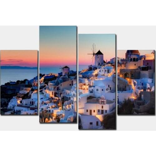 Canvas painting new 4 piece canvas Building cityscapes Greece Oia town Decoration for home Canvas Poster