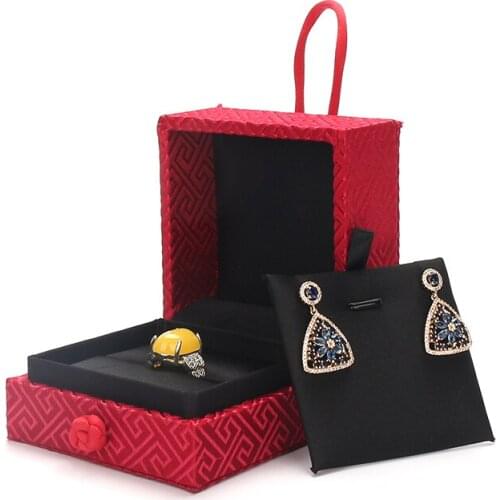 Red Earrings Jewelry Packaging Box Available Brocade Button Jewellery Ring Pendent Organizers Storage Gift Case For Engagement