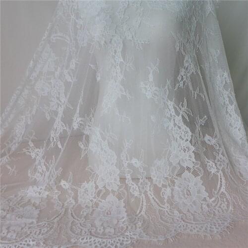 3meters Floral Embroidered Net Lace Fabric White Double Edge Scallop Soft Gauze Fabric For Wedding dress 70cm Width