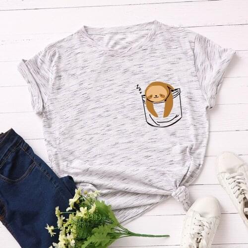 Lazy Sloth T Shirt 100%Cotton Casual Summer Women Print T-shirt Plus Size S-5XL Cartoon Tshirts Funny Oversized Basic Tees Tops