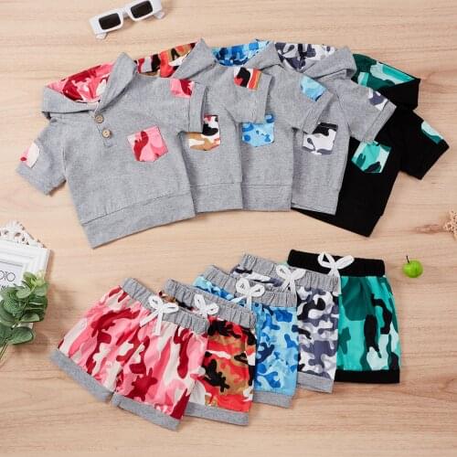 Summer Toddler Baby Boys Sets Short Sleeve Camouflage Hoodie Tops Shorts Sports Outfits Children Clothes Boys Clothes Одежда
