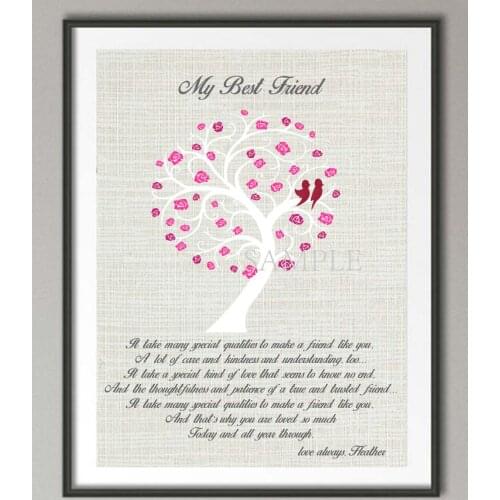 Best Friend quote canvas painting Family tree wall art poster print Frameless wall decoration Personalized Friend Wedding gifts