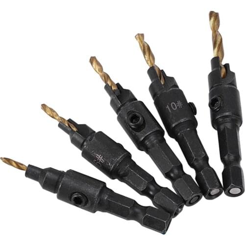 5pcs Woodworking Hex Shank 2 Flute Tct Carbide Carpentry Drill Bits Countersink Drill Bit Set For Wood,Screw Hole Opening Bits