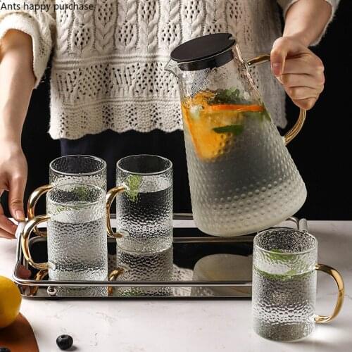 Japanese-style Hammer Pattern Glass Cup Pot Set 1500ml 1700ml 1950ml Cold Kettle Home Use High Temperature Resistance Glass Cup