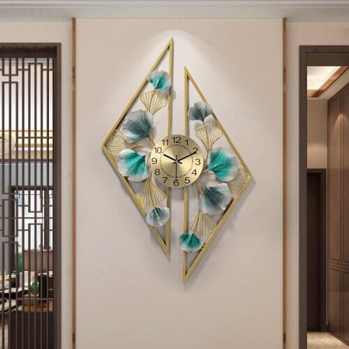 Chinese Ginkgo Leaf Wrought Iron Wall Clocks Wall Hangings Livingroom Wall Sticker Decoration Home Mute Clock Wall Mural Crafts