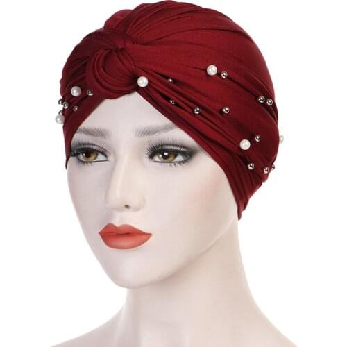 New Muslim Turban Caps Twist Pearls Turbans Bonnet Women Indian Turbante