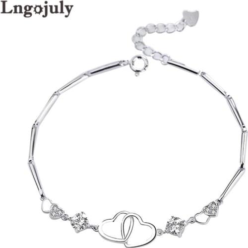 New Women Bracelet 925 Sterling Silver Bracelets Jewelry Charm Zircon Sweet Girl Love Heart Bracelets For Valentines Day Gifts
