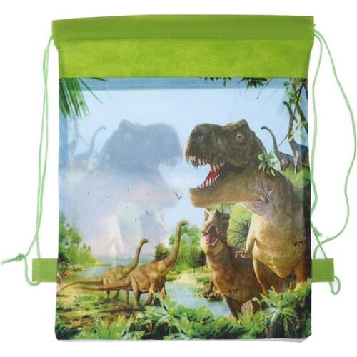 New Birthday Party Boys Favors Cartoon Cute Dinosaur Theme Decorate Non-woven Fabric Baby Shower Drawstring Gifts Bags