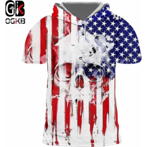 OGKB New Arrival Tops Women/mens Print American Flag 3D Hooded Tshirt Casual T-shirt With Cap Man Short Sleeve Punk Pullovers