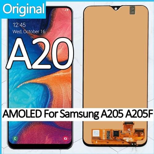 Original 6.4" Display For Samsung Galaxy A20 A205 A205F SM-A205FN AMOLED LCD Display Touch Screen Digitizer Assembly With Frame