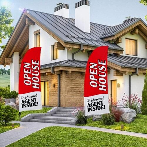 Open House Swooper Flag and Pole Kit,Real Estate Signs Advertising Feather Flag for House Agent Sale Outdoor Decoration