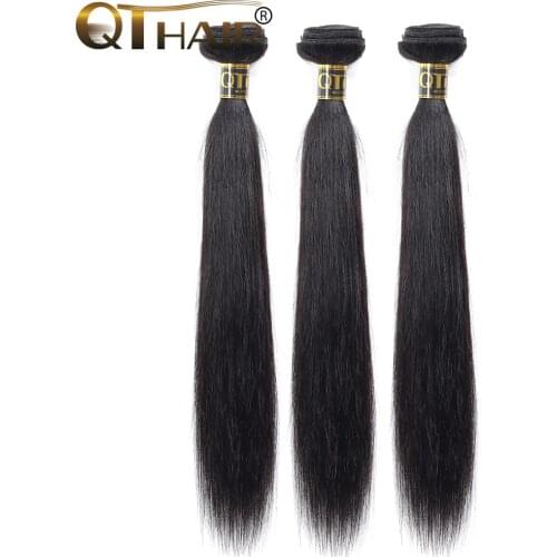 QT Hair Peruvian Straight Hair Weave 3 Bundles 100% Human Hair Weave Non-remy Black Color Peruvian Hair Bundles Fast Ship