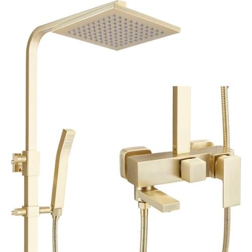 LANGYO Luxury Solid Brass Golden Rainfall Shower System Wall Mounted Mixer Hot&Cold Water Bath Set Faucets