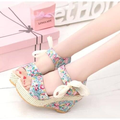 Fashion Women Sandals Summer Wedges Womens Sandals Platform Lace Belt Bow Flip Flops Open Toe high-heeled Women Shoes Female