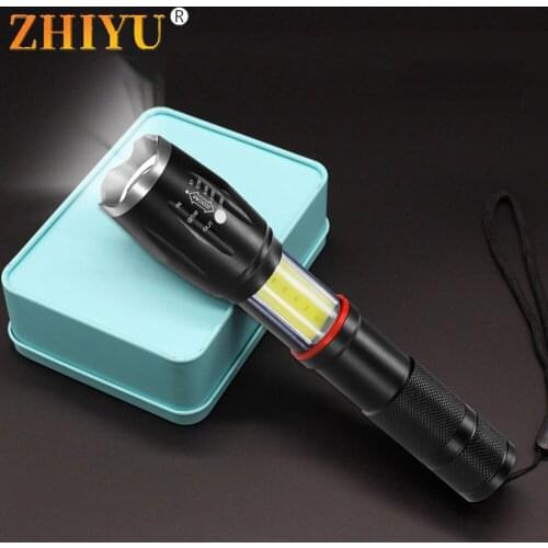 Six Modes Led Flashlight Super bright T6+COB Telescopic Zoom Safety Hammer Mini Wild Camping Magnet Emergency Torch Outdoor