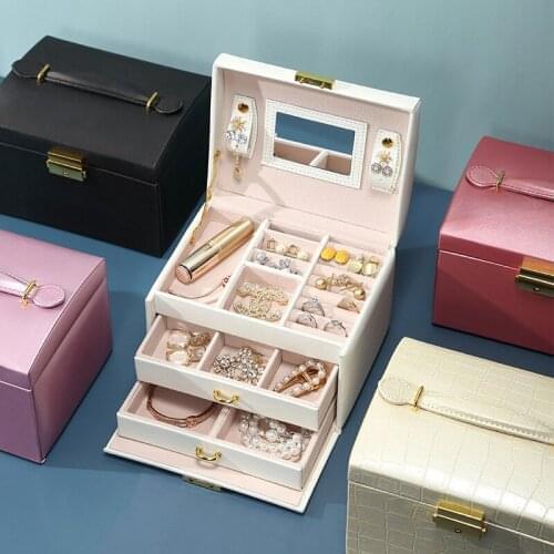 3 Layers Jewelry Organizer Large Jewelry Box High Capacity Jewelry Casket Makeup Storage Makeup Organizer Leather Travel Storage