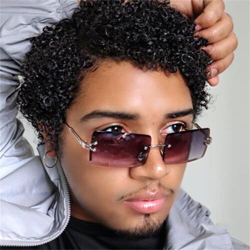 Cutting Lens Rectangle Rimless Sunglasses Ladies Retro Brand Designer Brown Gradient Sun Glasses Men Small Women Shades 2021 fun