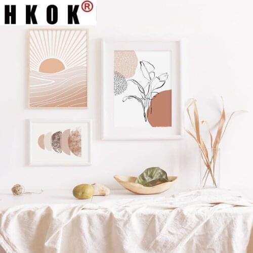 HKOK Modern Terracotta Boho Sun Moon Plants Posters Geometric Canvas Paintings Wall Art Pictures Living Room Home Decor Unframed