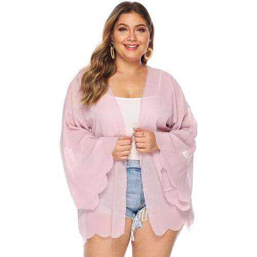 Large Size Womens Loose Chiffon Shirt Burnt Wavy Edge Sexy See Through Easy Matching Coat Cardigan For Women Fashion HOT