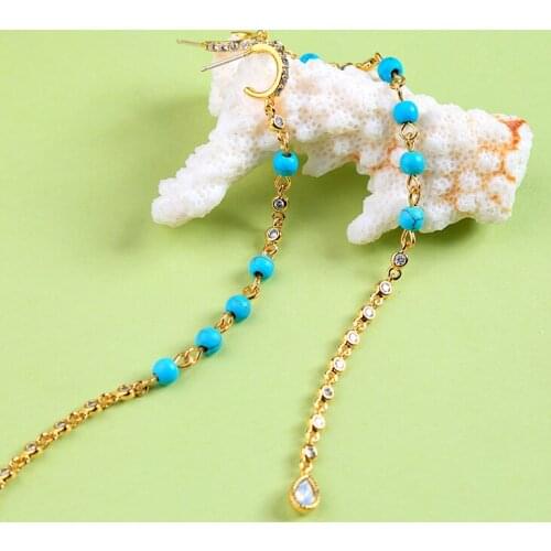 Bulk Price Blue Color Acrylic Beads Long Earrings 2019 Unique Shining Crystal Earrings for Women Trendy Jewelry