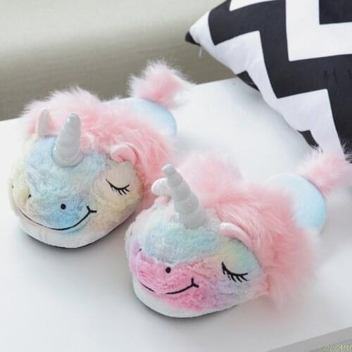 Women unicorn slippers 2020 fashion Appliques house slippers for girls plush lovely cheap fur slippers bedroom