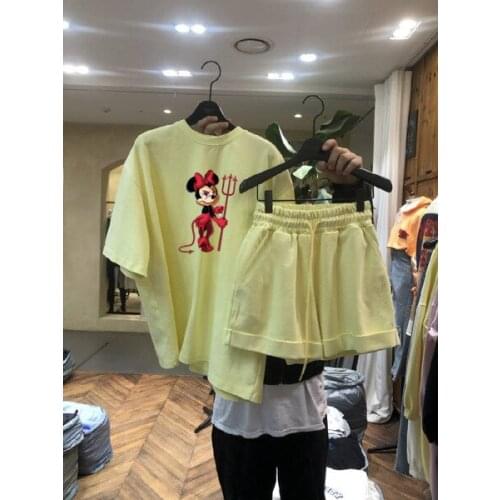 2021 Summer New Korea Sports Suit Women Retro Printing Female Clothing Set Casual Solid Two Piece Set Summer Outfit