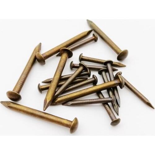 10/20/50/100pcs Antique Brass Bronze Pure Copper Small Mini Round Head Nail Dia=1.2-2.8mm length=8–50mm for Furniture Hinge Drum