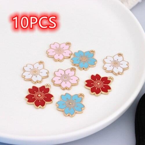10Pcs Pink Sakura Flower Charms Alloy Enamel Pendants Charms for Jewelry Making Earrings Key Chains Fashion Jewelry Accessories