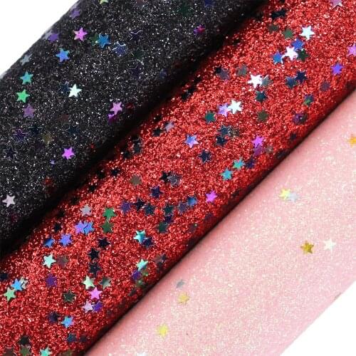 30x134cm Roll Red Black Pink With Star Fine Glitter Fabric Leather For Bags Shoes Bows Sawing DIY Honghuxing AY118