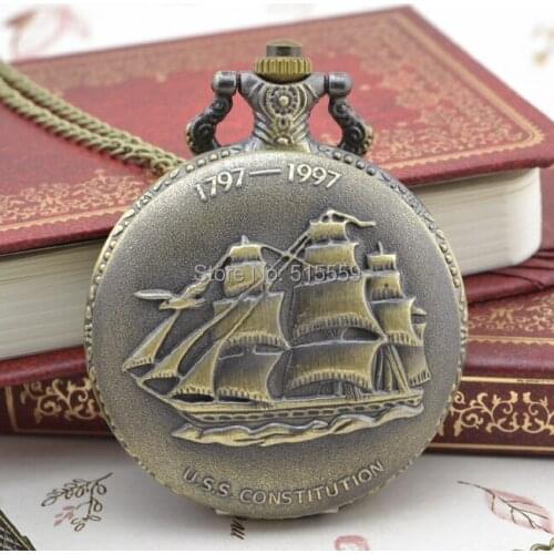 50pcs/lot Bronze Sail Retro Pocket Watch Top Quality Watch Necklace Gift Watch Factory Wholesale